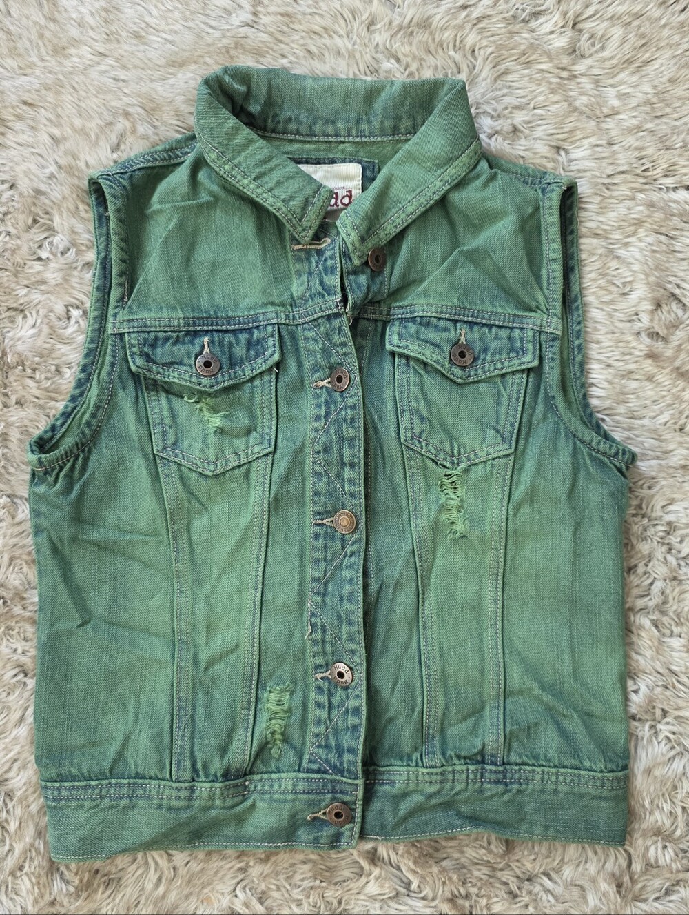 Mudd Green Distressed Denim Vest with Button Front Women's Size Medium